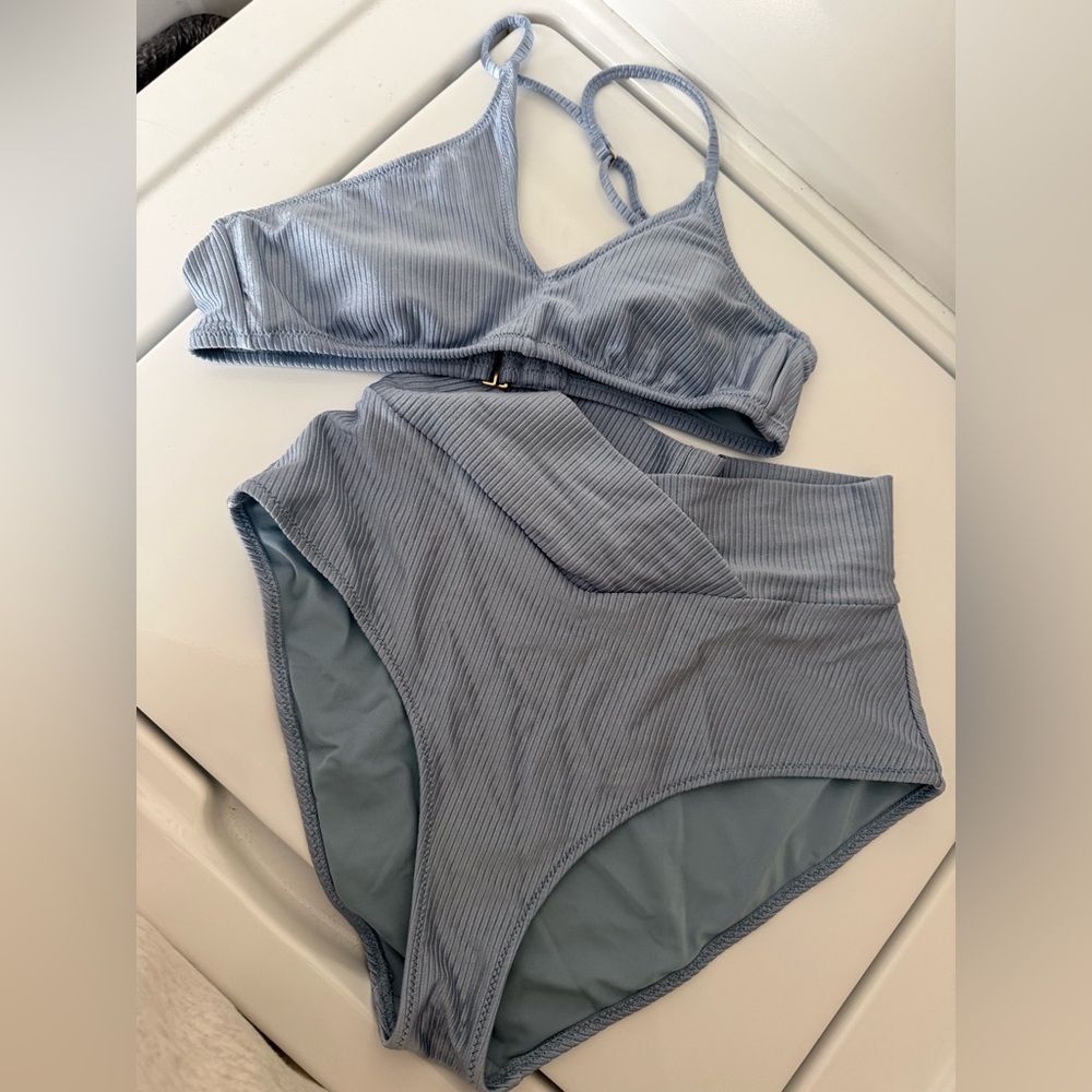 Aerie Light Blue Ribbed Two-Piece Bikini Set